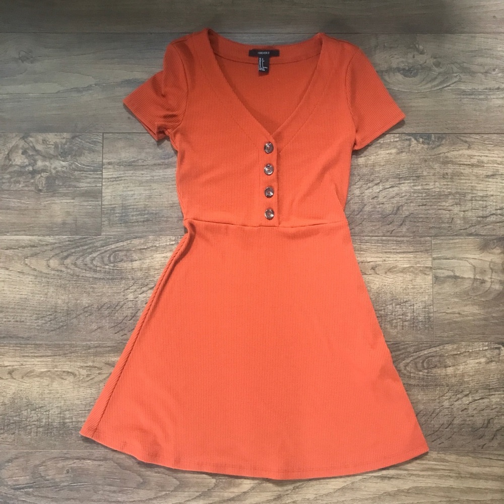 Forever 21 Burnt Orange Rib Knit Dress-Size Small